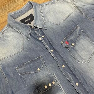 Ferrari Mens Denim Western Shirt Blue Long Sleeve Pearl Snap XXL Portugal‎
